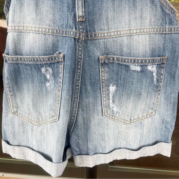 HIDDEN JEANS ~ Blue Denim Shortalls with Distressing and Cuffs ~ Size X-Small - Picture 14 of 14